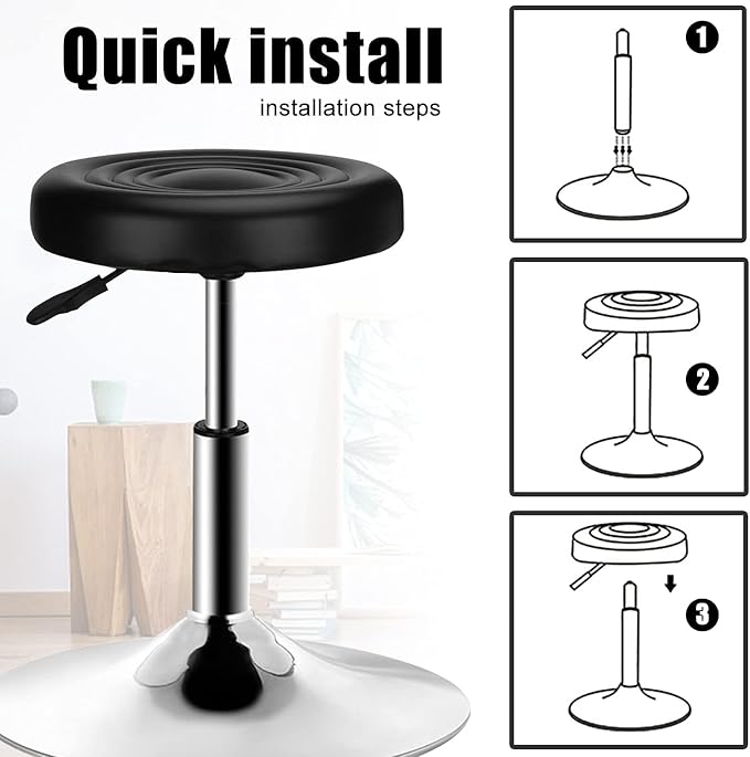 QiCheng & LYS Round Office Stool - Adjustable Height Sit Stand, 360 Swivel, for Office, Home, Kitchen - Black (Pack of 2)