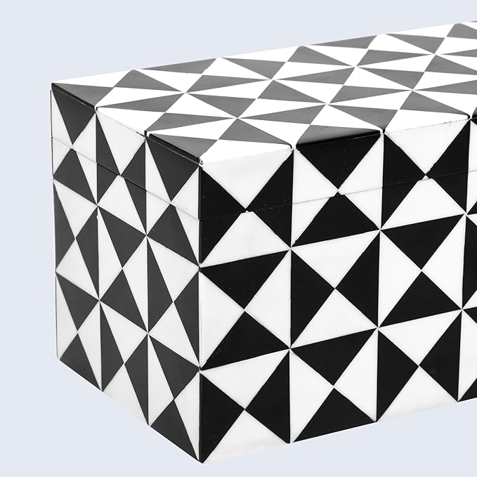 Handicrafts Home Handmade Triangle-B&W Collection Decorative Jewelry Box Organizer – Keepsakes, Trinkets, and Home Decor – Antique Coffee Table Storage, Memory Box, Farmhouse Style Decor, 10x5x5