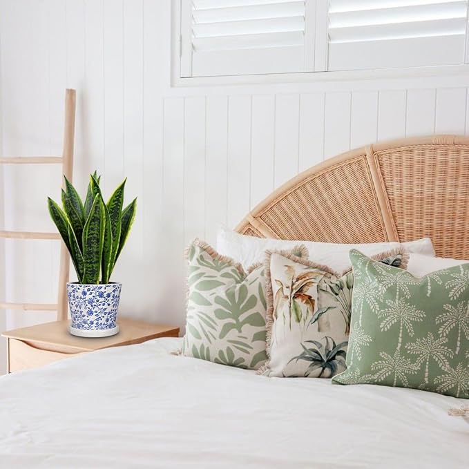 Fake Plants 15.7" Artificial Snake Plant Faux Plants in Blue and White Pot Tropical Sansevieria Silk Plant Fake Potted Plants Indoor for Home Living Room Bathroom Office Housewarming Gift Decor