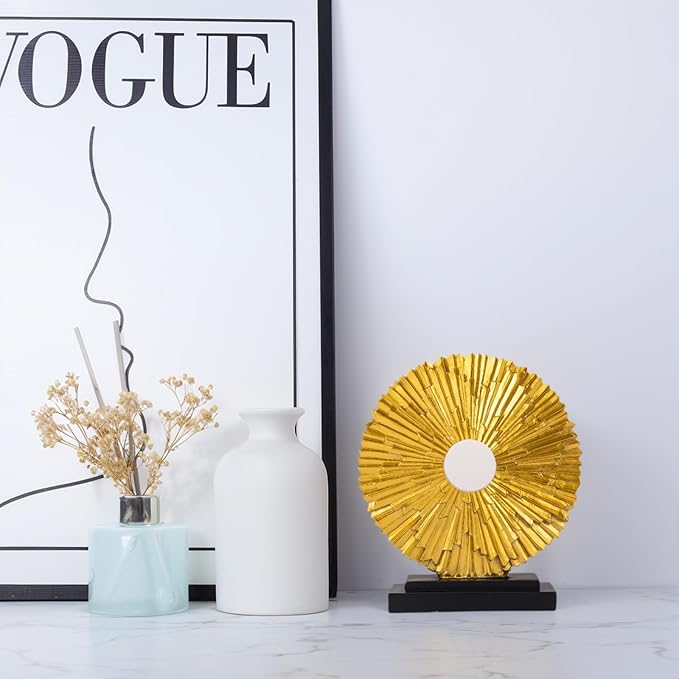 Minimalist Round Sculpture Decorative Objects Above Cabinet Decor Kitchen Modern Home Decor Items for Living Room Tv Stand, Center Pieces, Shelf, Coffee Table Decorations Accents (Gold)