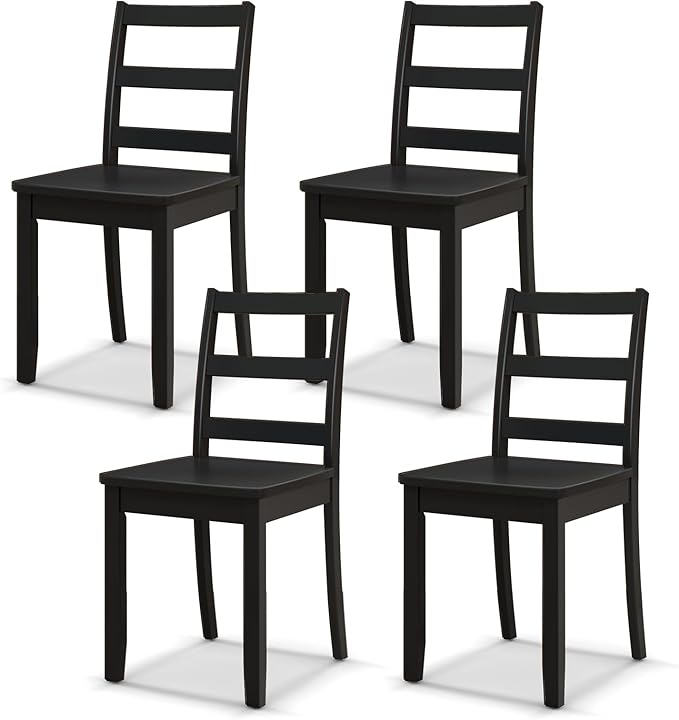 NAFORT Wood Dining Chairs Set of 4 Walnut, Armless Kitchen Chairs with Solid Rubber Wood Legs, Non-Slip Foot Pads, Max Load 400 Lbs, Farmhouse Seat High Ladder Back Dining Room Chairs