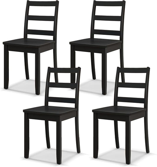 NAFORT Wood Dining Chairs Set of 4 Walnut, Armless Kitchen Chairs with Solid Rubber Wood Legs, Non-Slip Foot Pads, Max Load 400 Lbs, Farmhouse Seat High Ladder Back Dining Room Chairs