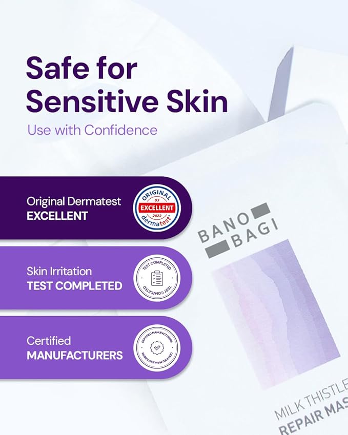 Milk Thistle Repair Face Mask – Korean Skin Care with Centella, Hyaluronic Acid & Adenosine | Hydrating & Soothing Sheet Mask for Sensitive Skin, Fragrance-Free, 10EA