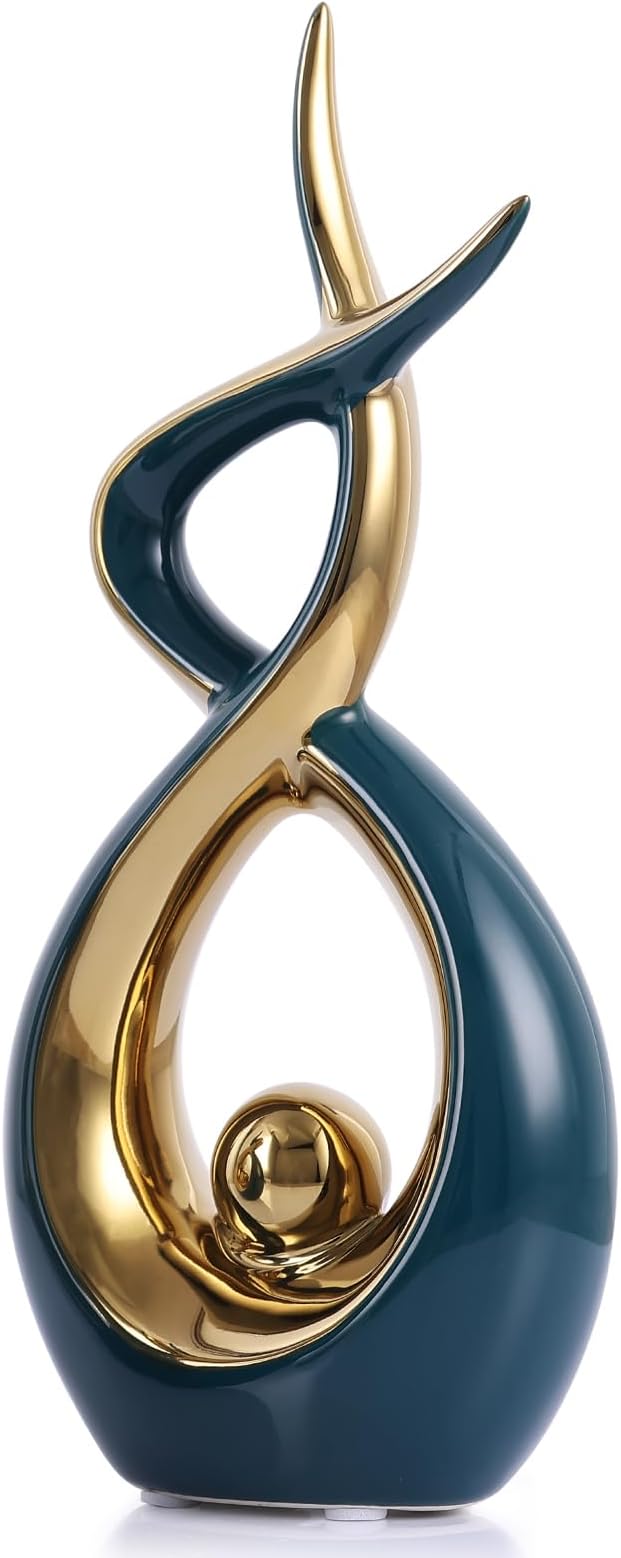 Gold Green Modern Sculpture Table Decorations, Ceramic Knick Knacks Statues for Living Room Decor, Tv Stand and Desk Decor, Suitable for Coffee Tables and Shelf Decorations, Great Gift Idea