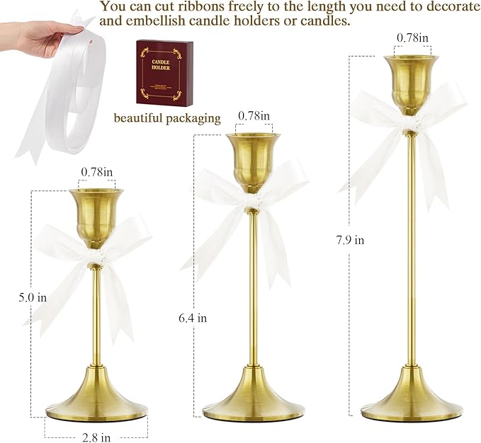 FSyueyun Brass Candlestick Holders Set of 3, Elegant Metal Candlestick Holders for Vintage Taper Candle Holders, Perfect for Table Centerpieces, Fireplace, Home Decor, Weddings and Party Decorations