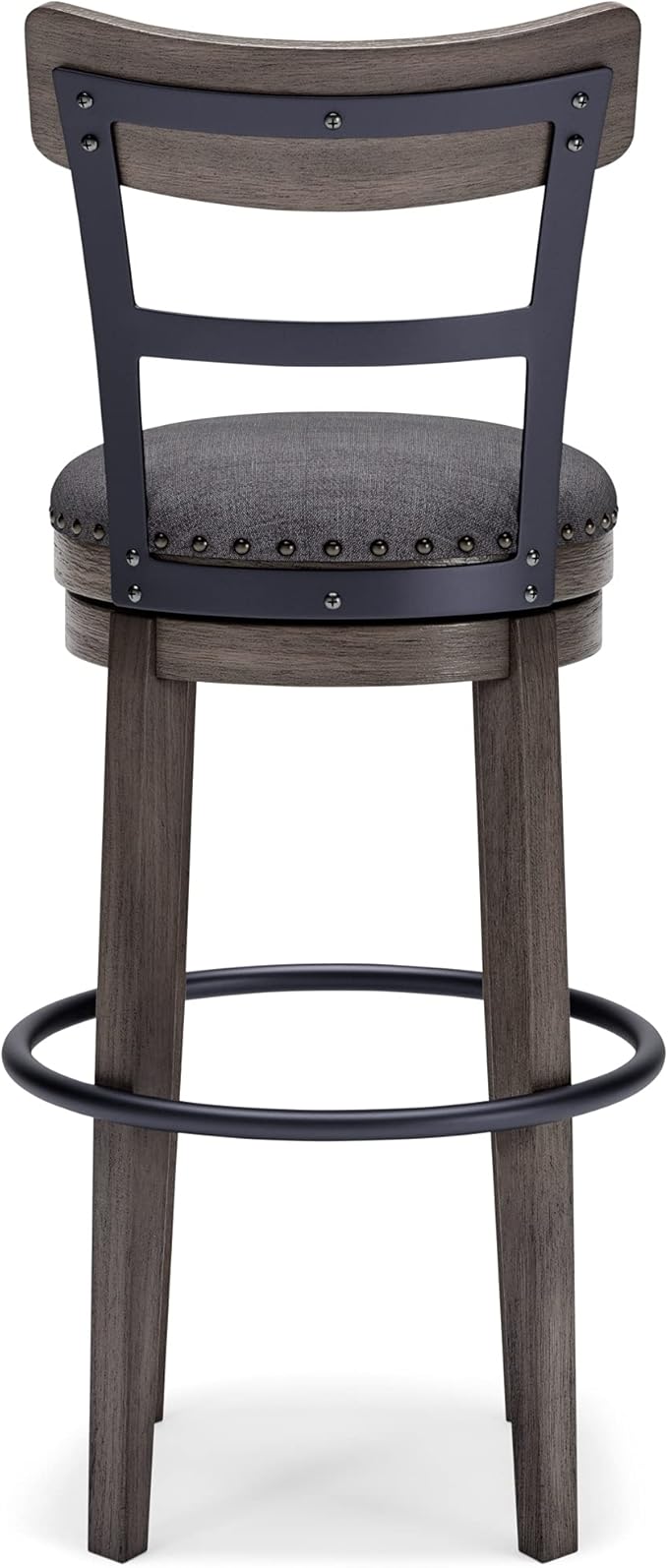 Signature Design by Ashley Caitbrook 30" Farmhouse Bar Height Upholstered Swivel Barstool, Gray
