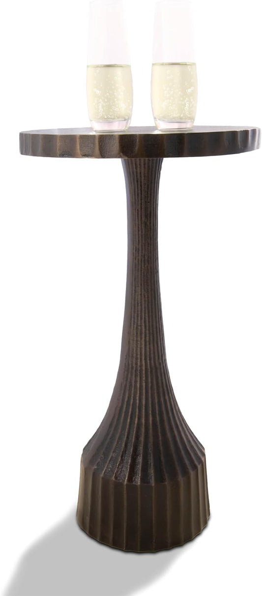 OBJET D'ART Small Round Gold End Table, Leah, 22" Height, Vintage Metal Accent, Side, Pedestal, Coctail and Drink Tables for Living Room and Small Spaces