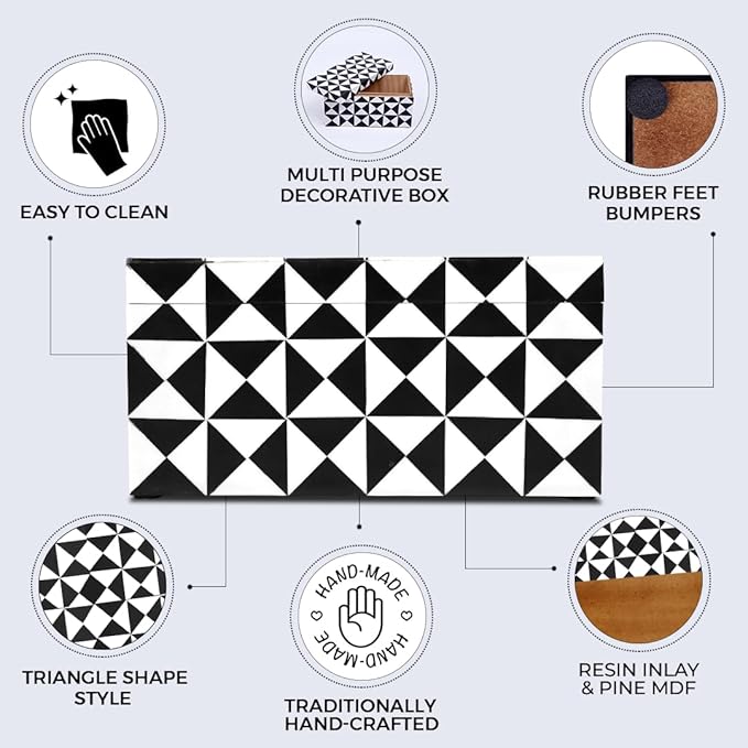 Handicrafts Home Handmade Triangle-B&W Collection Decorative Jewelry Box Organizer – Keepsakes, Trinkets, and Home Decor – Antique Coffee Table Storage, Memory Box, Farmhouse Style Decor, 10x5x5