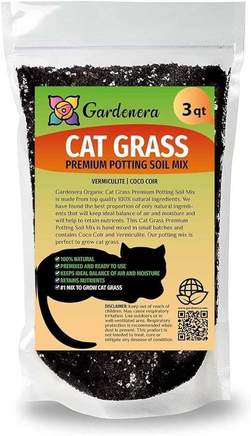 Cat Grass Potting Mix - Nurture Your Cat's Well-Being with This Specially Formulated Blend - 3 QUARTS