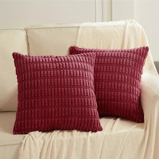 Fancy Homi 2 Packs Christmas Wine Red Decorative Throw Pillow Covers 20x20 Inch for Living Room Couch Bed Sofa, Modern Farmhouse Boho Home Decor, Soft Corduroy Burgundy Square Cushion Case 50x50 cm