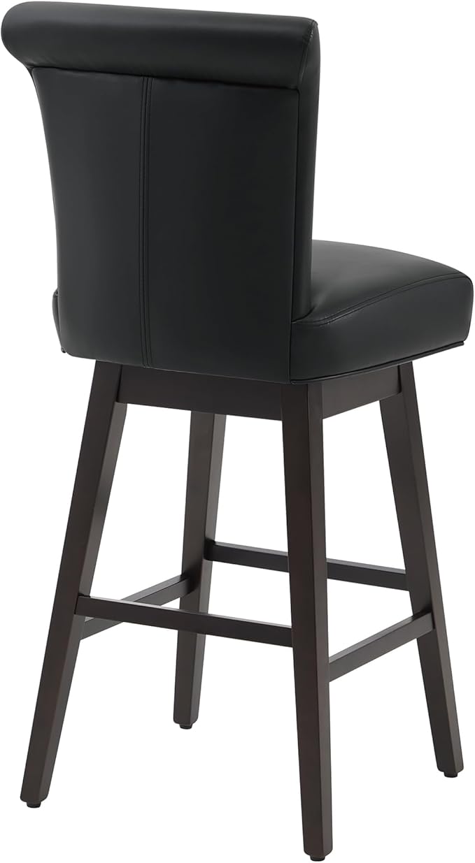 CHITA 30 Inch Counter Height Swivel Bar Stools Set of 2, FSC Certified Modern Upholstered Faux Leather Swivel Barstool Chairs with Back, Black