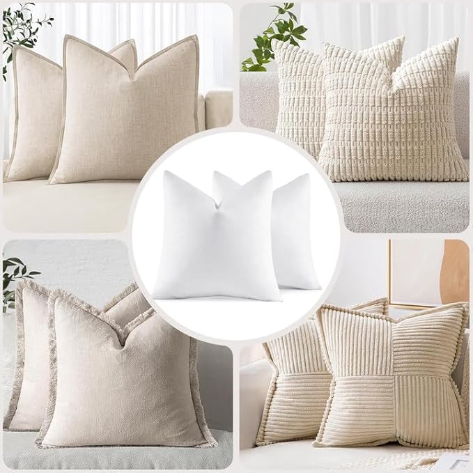 MIULEE 20x20 Pillow Inserts,Set of 2 Down Feather Throw Pillows for Couch Sofa Bed, Decorative Fluffy Throw Pillow Inserts Cotton Fabric,White