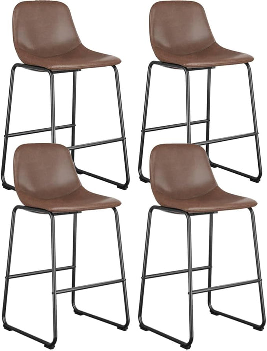 Rfiver Pu Faux Leather Bar Stools Set of 4, Industrial Pub Barstools with Back and Footrest, Modern Armless Bar Height Stool Chairs (Brown, 30" Barstool x4)