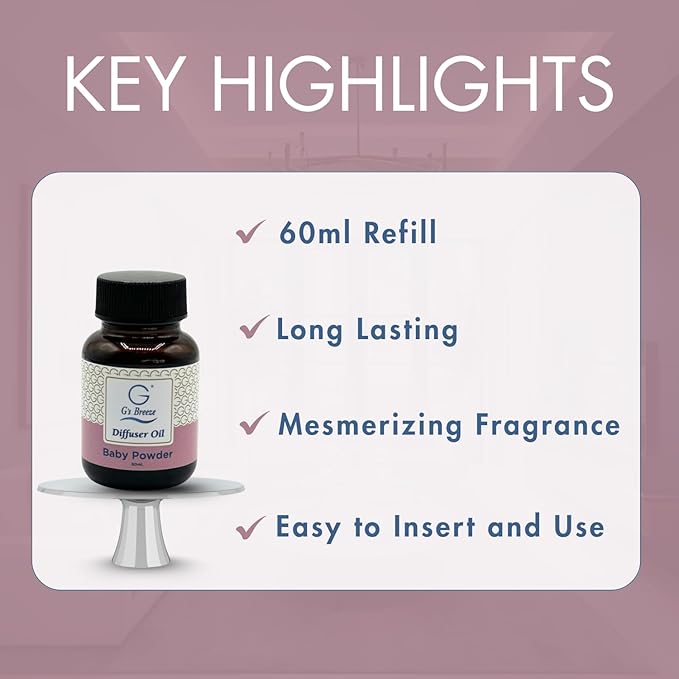 G's Breeze Baby Powder Diffuser Oil Refill - Soft & Soothing Fresh Baby Powder Scent - Ideal for Nurseries, Bedrooms, Living Rooms & More - Elevate Your Space with Comforting Aroma - 60 ML
