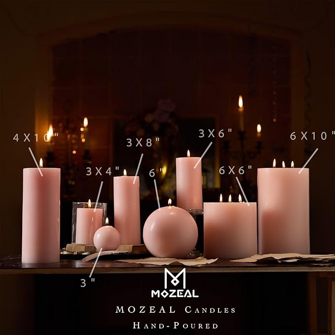 MOZEAL Hand-Poured, 3 Inch Pearl Blush Round Ball Candles - Elegant Pearl Blush Round Pillar Candles Set of 3, Dripless, Unscented, Smokeless, Ideal for Weddings and Elegant Celebrations.