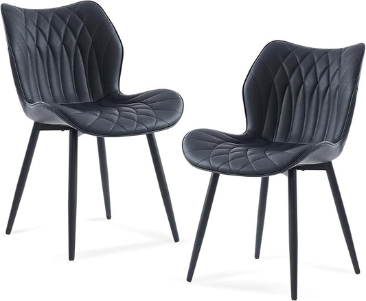 Kidol & Shellder Black Dining Chairs Set of 2 Modern Kitchen Chairs with Back Armless Accent Chairs for Living Room Upholstered Faux Leather Chair Mid Century Comfy Side Chair with Metal Legs