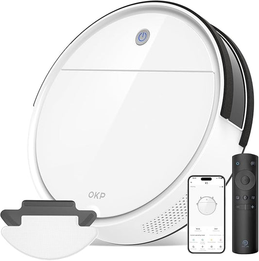 OKP K5 Robot Vacuum Cleaner, No Tangled Hair, Super Thin, 2500pa Suction, Cleaning Schedules, Self-Charging, Robotic Vacuums with Wi-Fi/App/Alexa Control, Ideal for Pet Hair Carpets Hard Floors