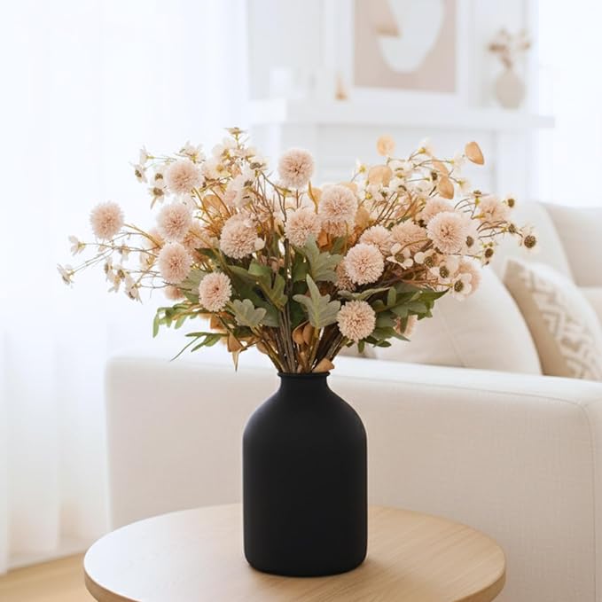 Beige Silk Flower Arrangements For Home Decor, Large Floral Centerpieces For Tables, Fake Mums + Eucalyptus + Wild Flowers in Bulk, Long Stem Artificial Flowers Coffee Dining Table, Faux Mums Flowers