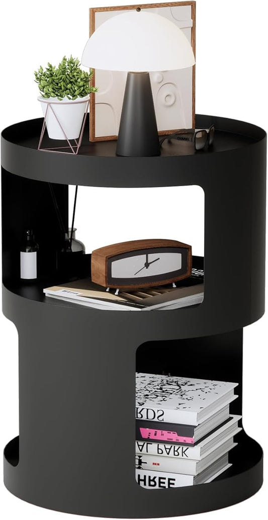 XIV Side Table, Round End Table, Modern Nightstand, Metal Accent Table, Small Bed Side Table for Living Room Bedroom, Bedside Table, Night Stand, No Assembly Required (Black, Round)