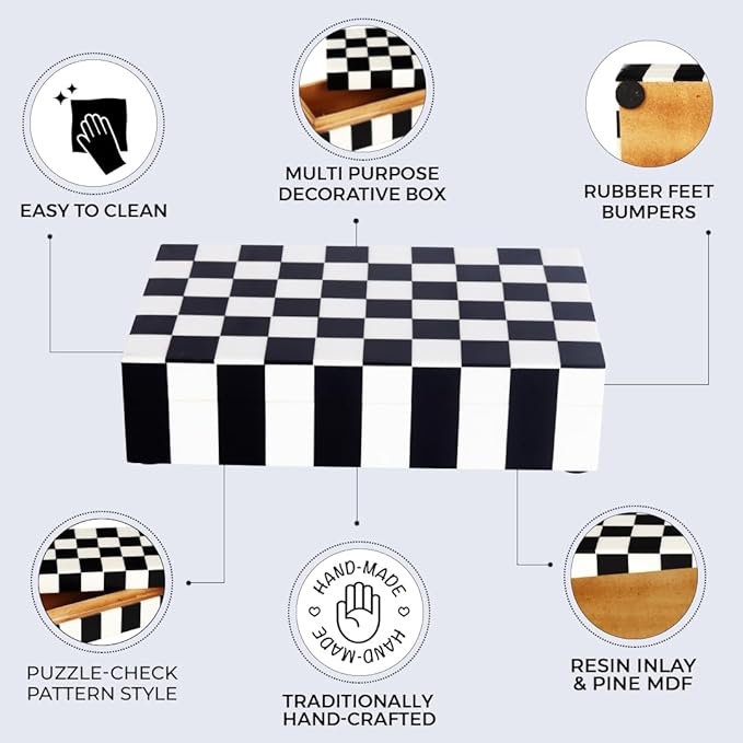 Handicrafts Home Handmade Puzzle Collection Decorative Jewelry Box Organizer – Keepsakes, Trinkets, and Home Decor – Antique Coffee Table Storage, Memory Box, Farmhouse Style Decor Check, 8x5x2