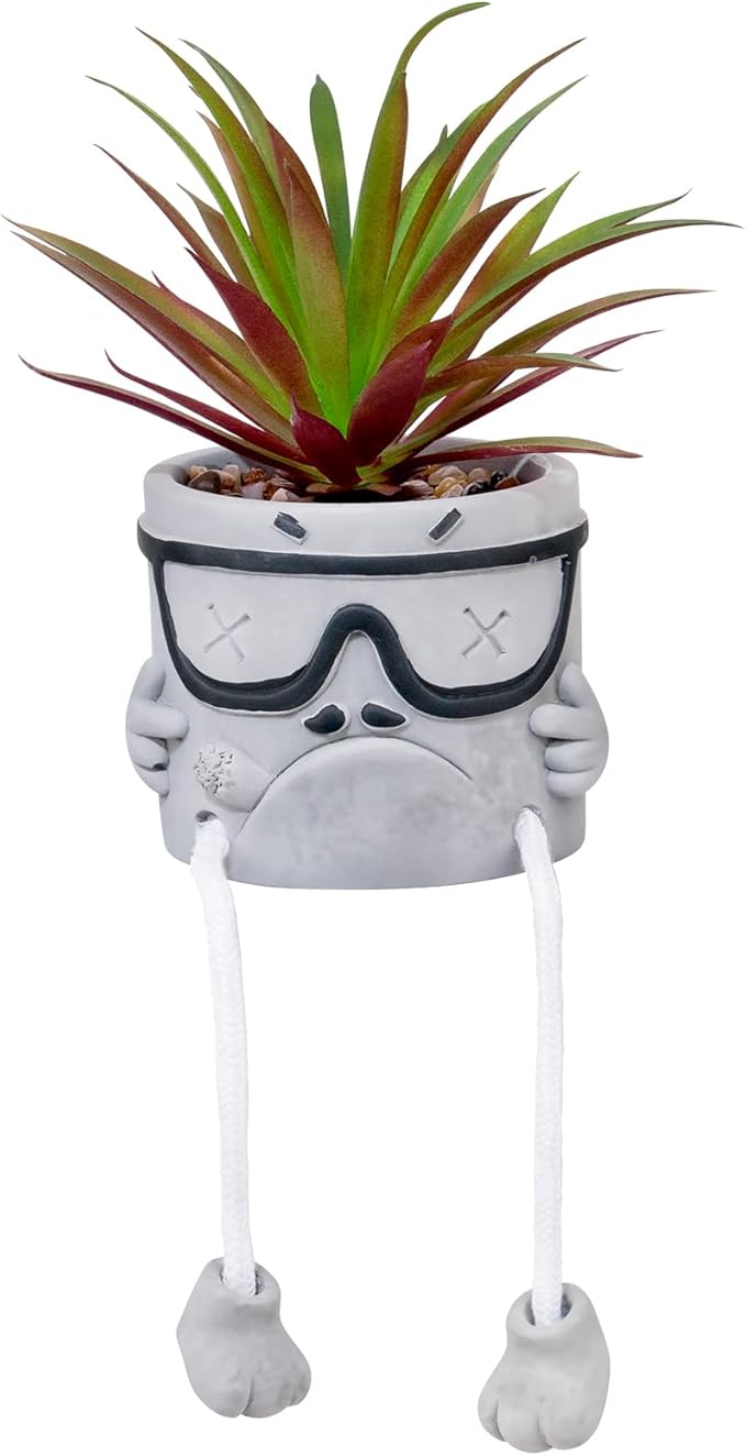 Creative Artificialplant Succulents in Cement Pots with Hanging Leg, Potted Mini Fake Plants Kitchen Shelves Decor, Bathroom Shelf Small Plants Decor, Faux Succulents for Office Wall Shelf Decorations