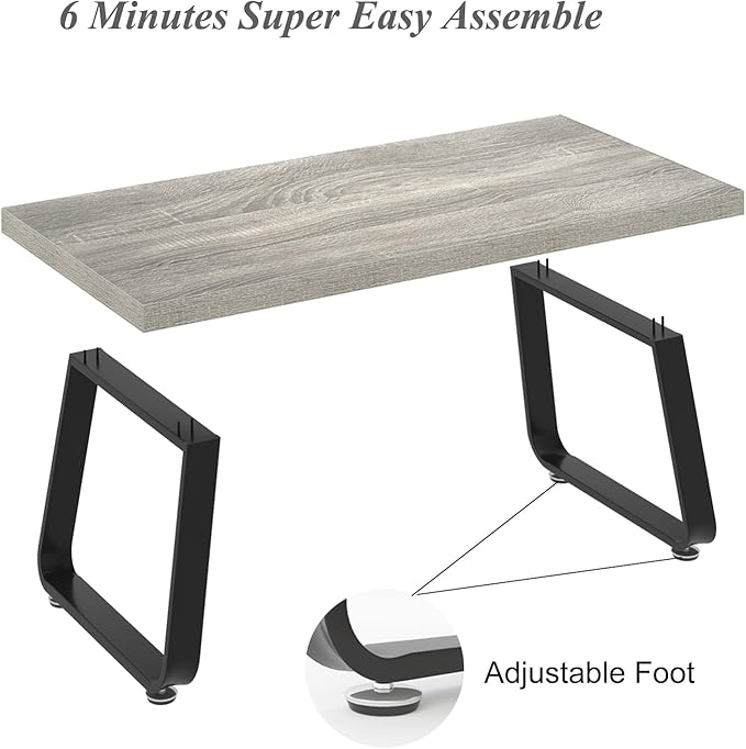 HSH Industrial Coffee Table, Modern Minimalist Center Table, Wooden Rectangle Living Room Table for Small Space, Farmhouse Wood and Metal Tea Table for Home Bedroom Office, Light Grey Oak, 47 in