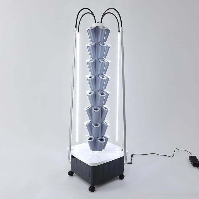 Hydroponics Growing System with LED Grow Lights, 40-Plants Indoor Vertical Hydroponic Tower, Vertical Garden Planter with Wheels, Hydroponic Germination Kit for Fruits, Vegetables, Herbs