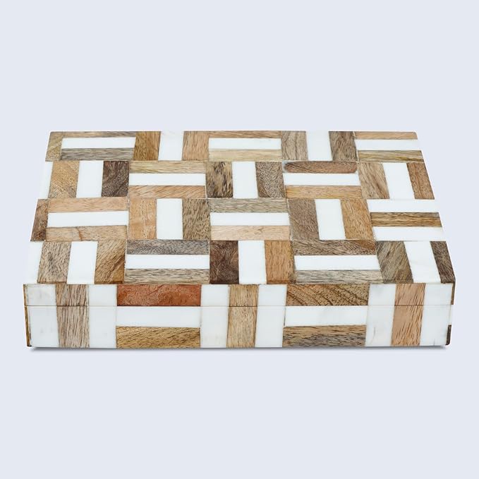 Handicrafts Home Decorative Storage Box, Keepsake Holder & Gift Box or Decorative Accent, Home decor, Jewelry Organizer, Made with Wood & Resin Inlay, Handmade Marquet Chase Collection-6X8X1.5 in