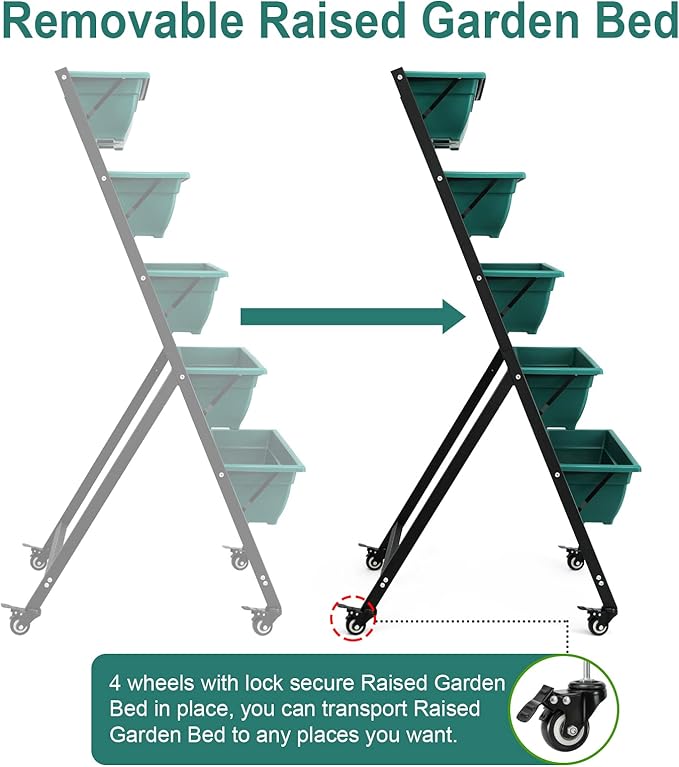 EDOSTORY 4.5 FT Height Vertical Garden Planter Removable Pale Green Raised Bed Box with 5 Container Boxes,Digging Claw Gloves,Trowel,Purning Shears for Outdoor Vegetables Flowers
