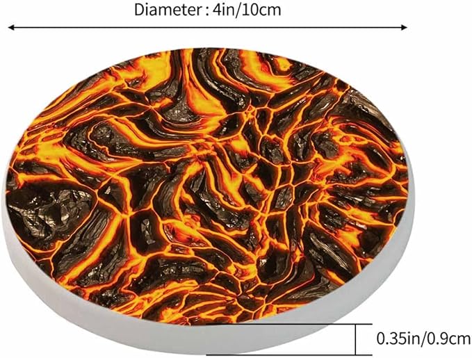 Hot Burned Fissure Coasters for Drinks Heat Lava Orange Yellow Fire Crack Stone Liquid Hell Flame for Tabletop Protection Coffee Table Living Room Kitchen Office Home Decor 2 Pcs,4 Inch
