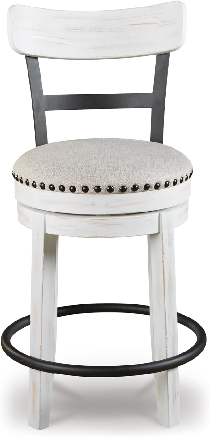Signature Design by Ashley Valebeck 24.5" Modern Swivel Counter Height Barstool, Whitewash