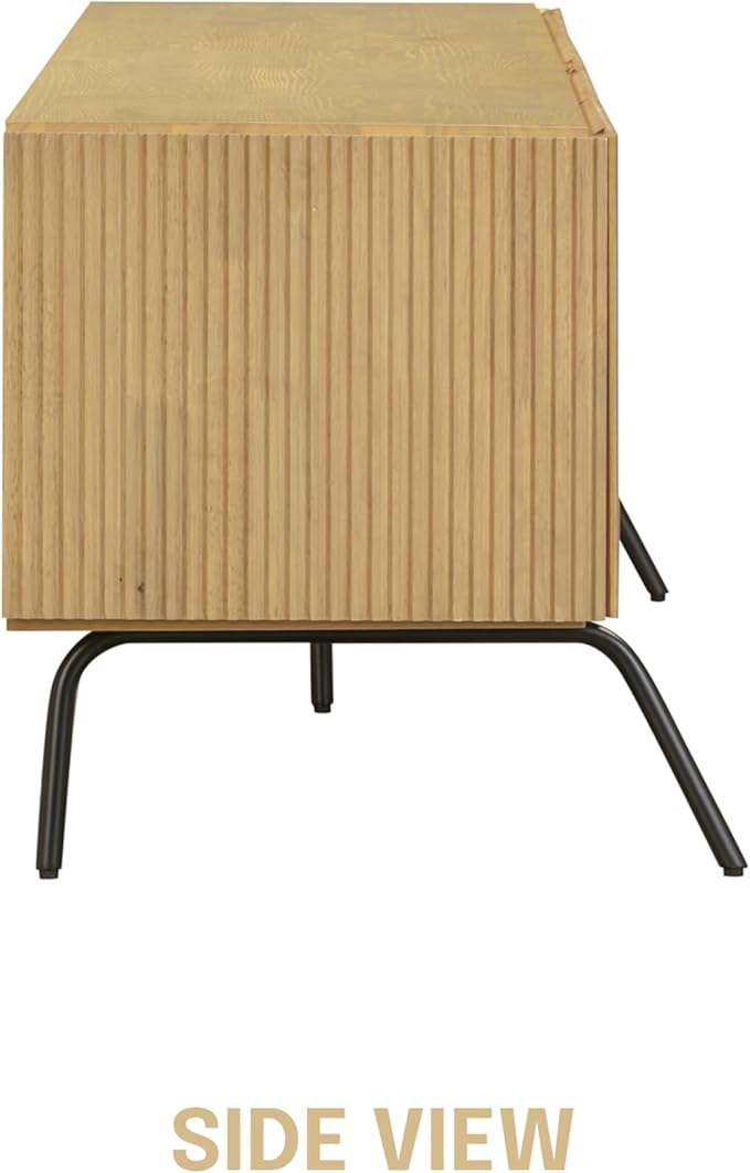 NTC Veil TV Stand with 4 Doors for TVs up to 75’’, Media Console with Vertical Groove Design and Metal Legs, Modern Entertainment Center for Living Room and Bedroom, Effortless Assembly, Sand