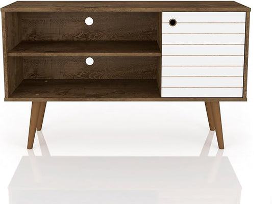 Manhattan Comfort Liberty Mid Century Modern TV Stand for Televisions up to 46 Inches, Bedroom and Living Room Entertainment Center with Storage, Shelves, and Cabinet, 43" Wide, Rustic Brown/White