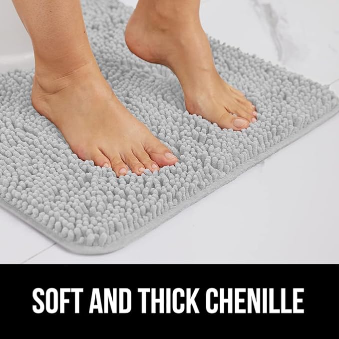 GORILLA GRIP Bath Rug Mat 60x17, Soft Absorbent Chenille, Quick Dry Microfiber Mats, Rubber Backing Washable Shower Floor Rugs, Bathmat Runner, US Designed Bathroom Home Decor Accessories Light Gray