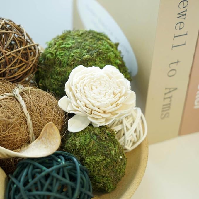 Qingbei Rina Green Moss Decorative Balls for Bowls, Assorted Wicker Rattan Balls Decorative Orbs Woven Spheres, Wedding Bowl Fillers for Home Decor