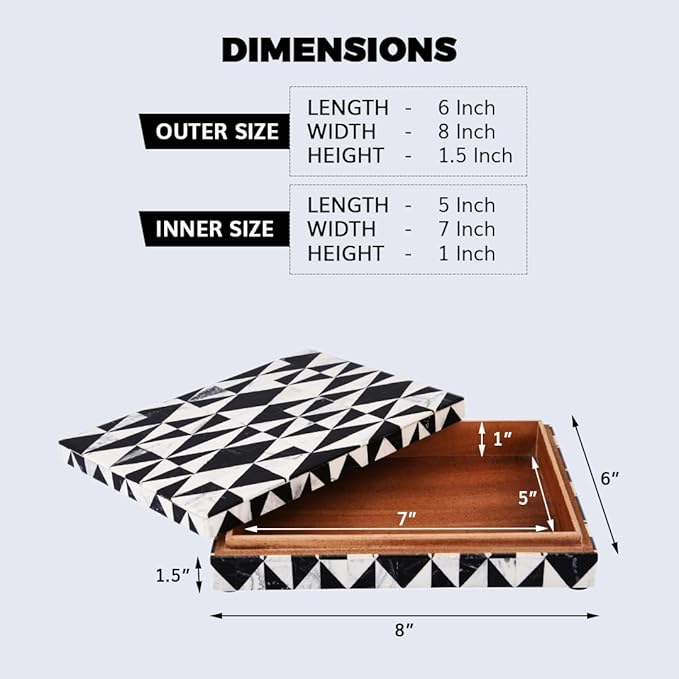 Handicrafts Home Handmade Harlequin Collection Decorative Jewelry Box Organizer – Keepsakes, Trinkets, and Home Decor – Antique Coffee Table Storage, Memory Box, Farmhouse Style Decor, 6x8x1.5