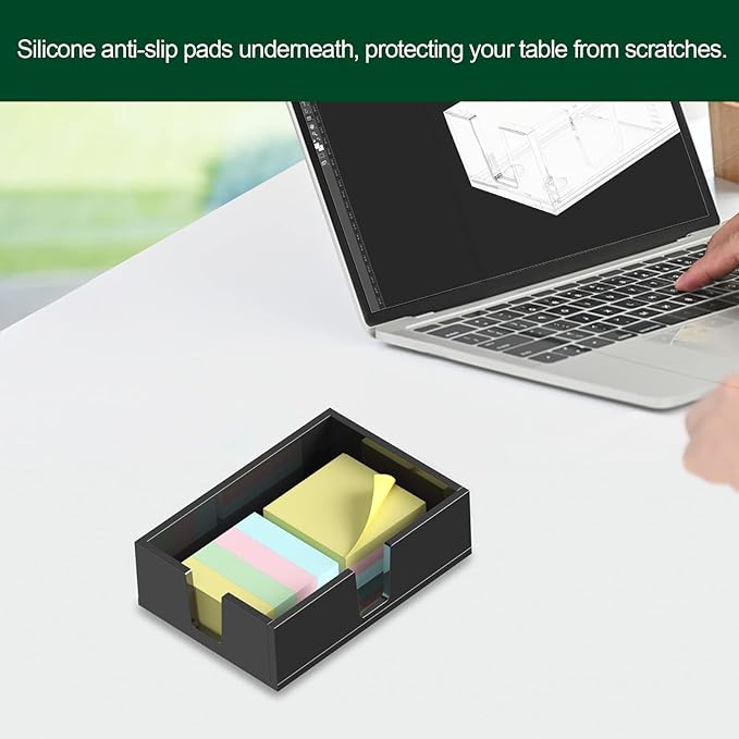 Acrylic Sticky Note Holder, Self-Stick Note Pad Holder W/O Pads - Note Dispenser Memo Pad Holder Desk Organizer for School Office Home (4''x6'' Black)