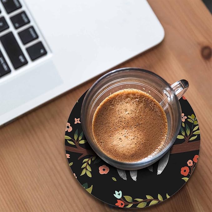 Cute Sloth Coasters for Drinks Office Coffee Table Follow Your Dreams Animal On The Tree Beautiful Wreath Living Room Decor Set of 2 for Cold Drinks Wine Mugs and Cups 4 Inch