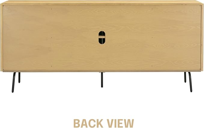 NTC Veil Modern Sideboard with 4 Doors, Buffet Cabinet with Vertical Groove Design and Metal Legs, Storage Cabinet for Living Room, and Hallway, Effortless Assembly, Sand