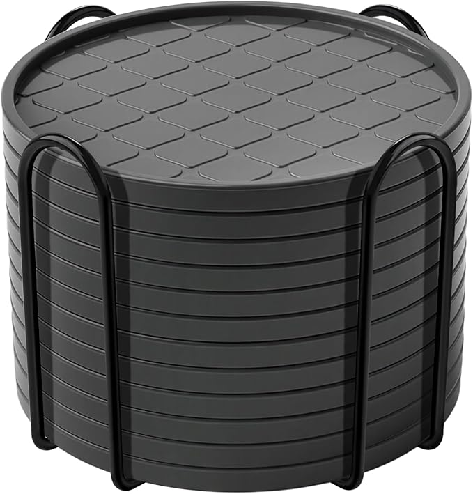 Coasters,Drink Coasters Set of 8 with Holder (Gray, 12pcs)