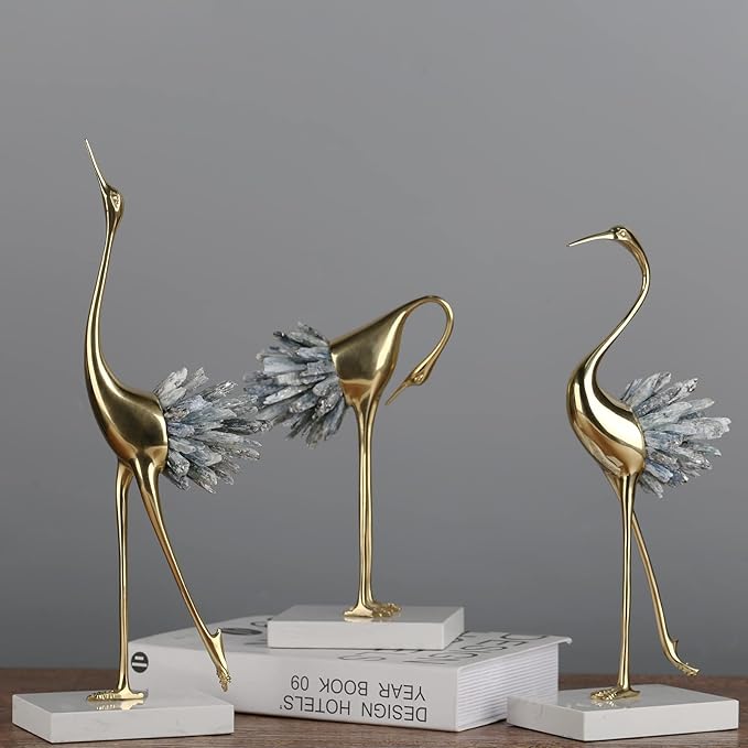 suruim Gold Decor Accents,Brass Birds Statues Gold Home Decor Modern Crystal Decor Ornaments for Living Room, Bedroom, Office Desktop, Cabinets (Blue B)