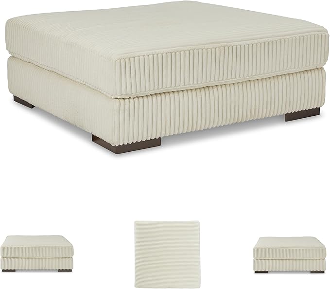 Signature Design by Ashley Lindyn Contemporary Square Tufted Upholstered Oversized Accent Ottoman, White