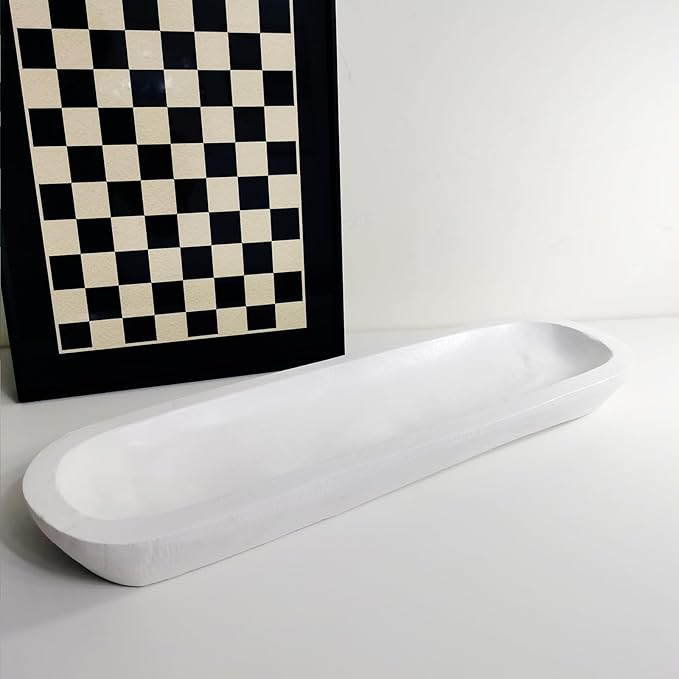 Wooden Dough Bowl Decor, Vintage Wooden Bowl Hand Carved Home Decor for Dining Table Center, Living Room, Kitchen Decor. (20inch white)