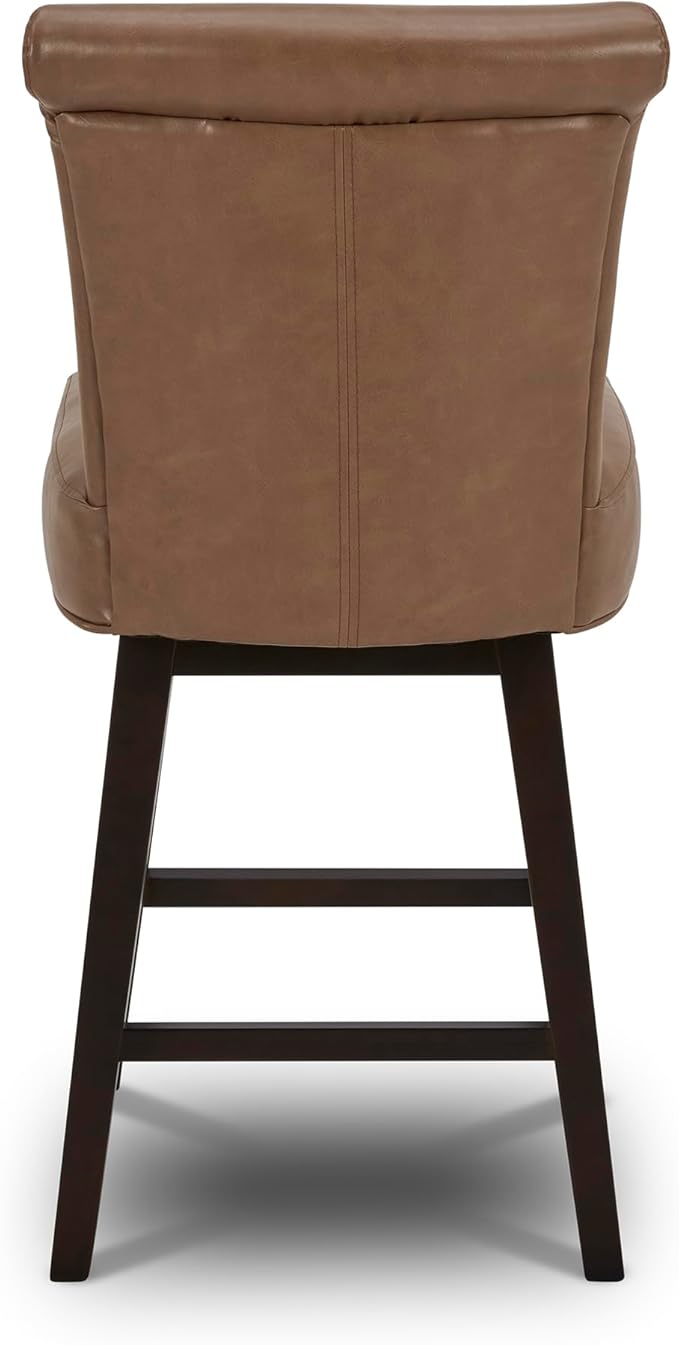 CHITA 26 Inch Counter Height Swivel Bar Stools Set of 3, FSC Certified Modern Upholstered Faux Leather Swivel Barstool Chair with Back, Saddle Brown
