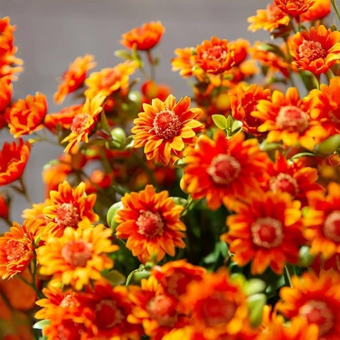 Funsdecor Artificial Mums, 2025 New Artificial Sunset Mums, Artificial Mums for Outdoors Fall - UV Resistant, Waterproof, Fake Fall Flower Daisy for Decoration for Home Porch (5Bundtel Lvory)