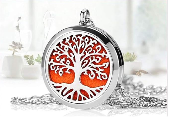 Aromatherapy Essential Oil Diffuser Necklace Tree of Life Pattern Stainless Steel Locket Pendant