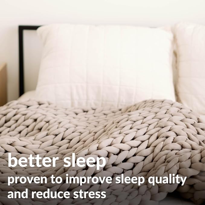 Nuzzie Chunky Knit Weighted Blanket - Breathable, Cooling, Hand Made Knit Throw Blanket for Sleep for Relaxation - Machine Washable, Stylish Design (Taupe, Throw | 12lbs | 44"x60")