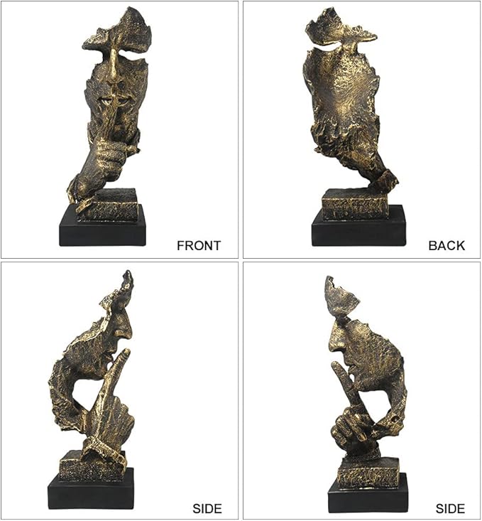 fazhongfa Thinker Statue - Silence is Gold Modern Decor Creative Abstract Art Figurine Resin Sculptures Decoration Room Home Study Office Figurines for Desktop Shelf Table Ornament (Bronze)