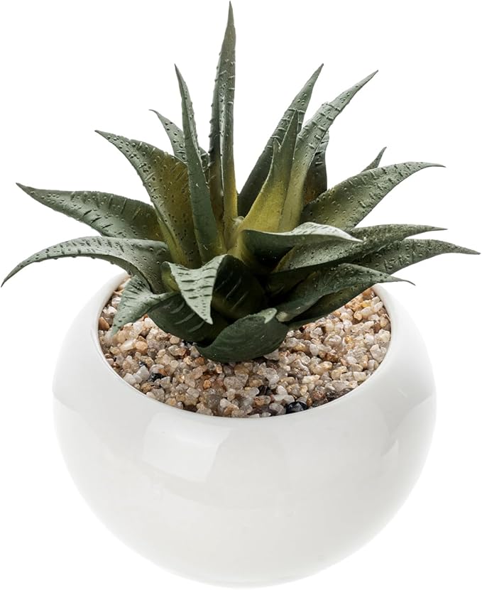 MyGift Mini Assorted Artificial Succulents in Round White Ceramic Pots, Mixed Realistic Indoor House Plants, Set of 3