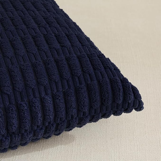 Fancy Homi Pack of 2 Navy Blue Lumbar Decorative Throw Pillow Covers 12x24 Inch for Living Room Couch Bedroom, Soft Corduroy Rectangle Solid Cushion Case 30x60 cm, Rustic Farmhouse Boho Home Decor